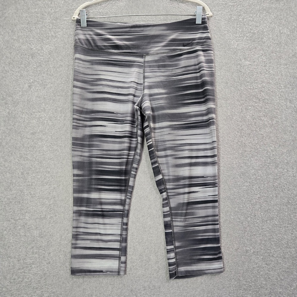 Nike Women Activewear‎ Pants Large Gray Striped Legend 2.0 Swift Crop Legging